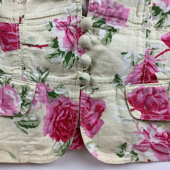 Banana Republic Jacket Floral Linen Blend Sz 8 - Picture 7 of 8